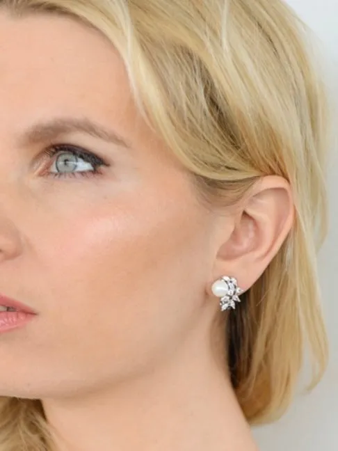 FAYETTE Gold Simulated Diamond and Pearl Stud Earrings