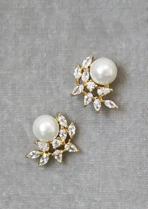 FAYETTE Gold Simulated Diamond and Pearl Stud Earrings