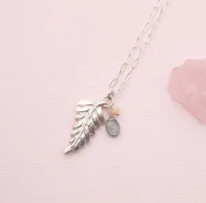 Fern charm Necklace with Aquamarine and Opal