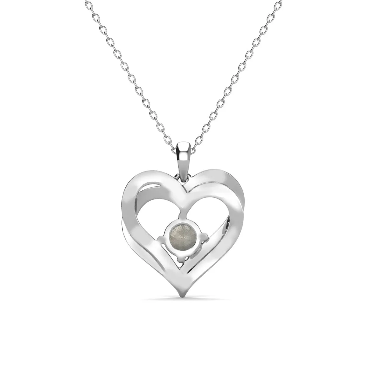 Forever February 18k White Gold Plated Amethyst Birthstone Double Heart Necklace with Crystals