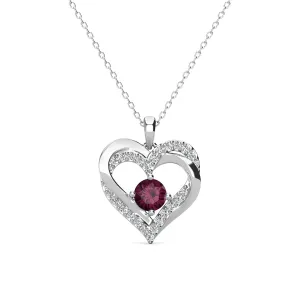 Forever February 18k White Gold Plated Amethyst Birthstone Double Heart Necklace with Crystals