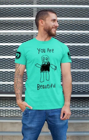 Forging Forward "You Are Beautiful" T-Shirt - Outline - Tahiti Blue
