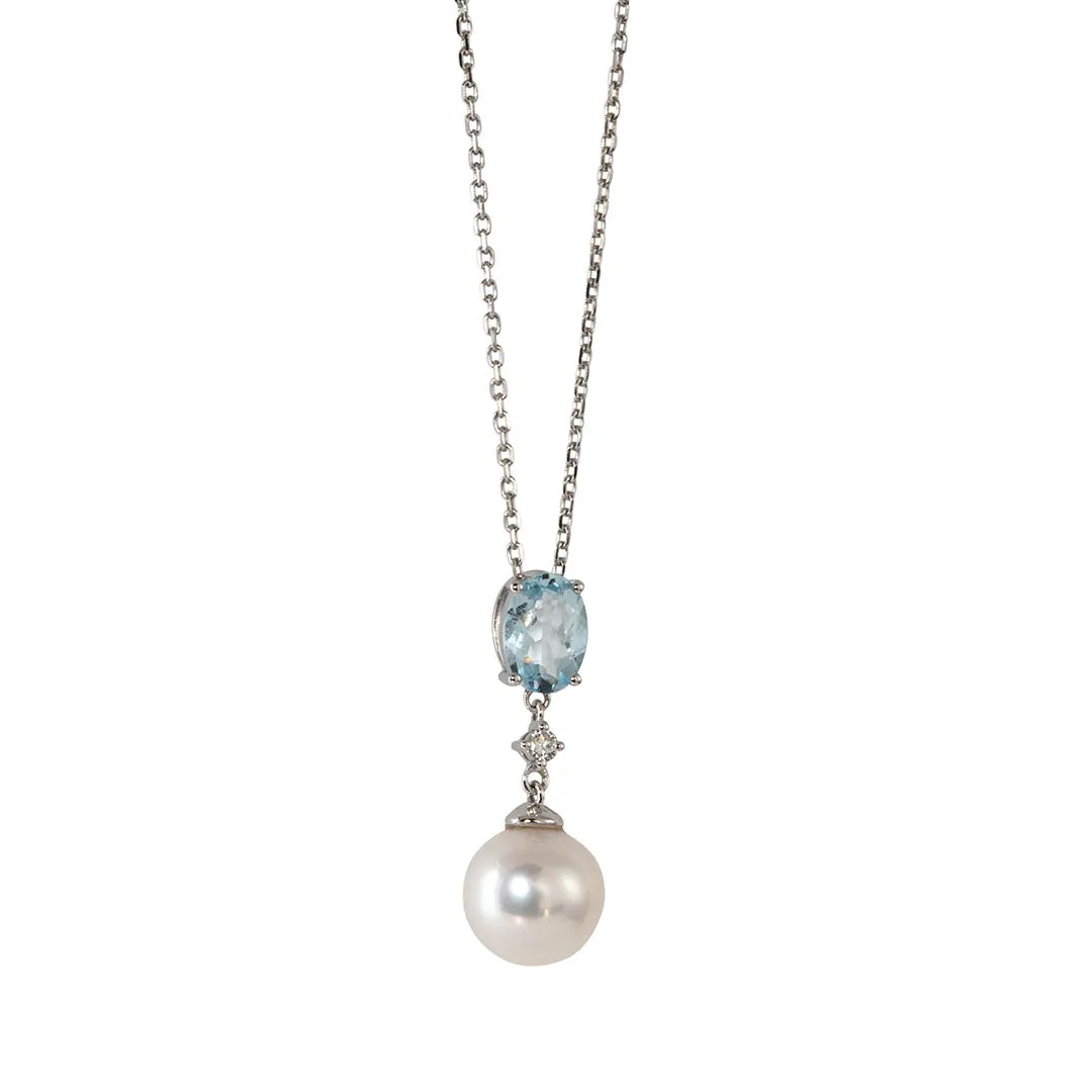 Freshwater Pearl, Aquamarine & Diamond 14K White Gold Necklace