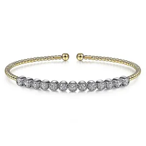 Gabriel & Co. 14k White and Yellow Gold Bujukan Cuff Bracelet with Bezel Set White Gold Diamonds
