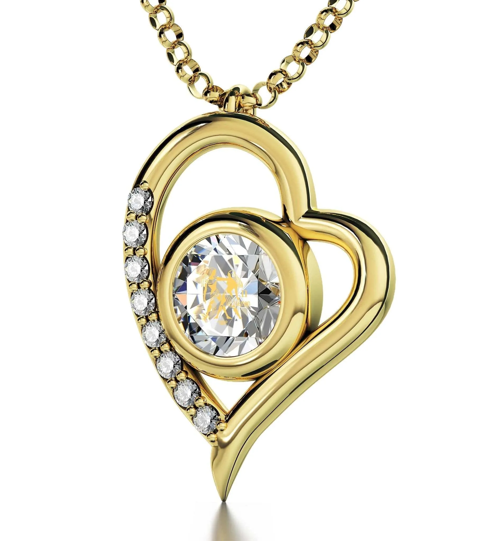 Gemini Sign, 14k Gold Diamonds Necklace, Swarovski