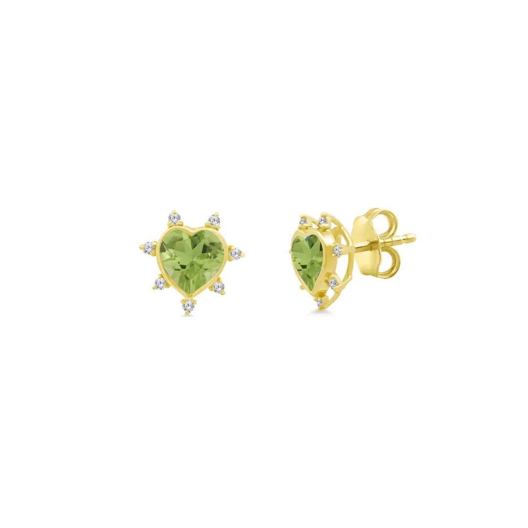 Gemstone & Diamond Heart Studs