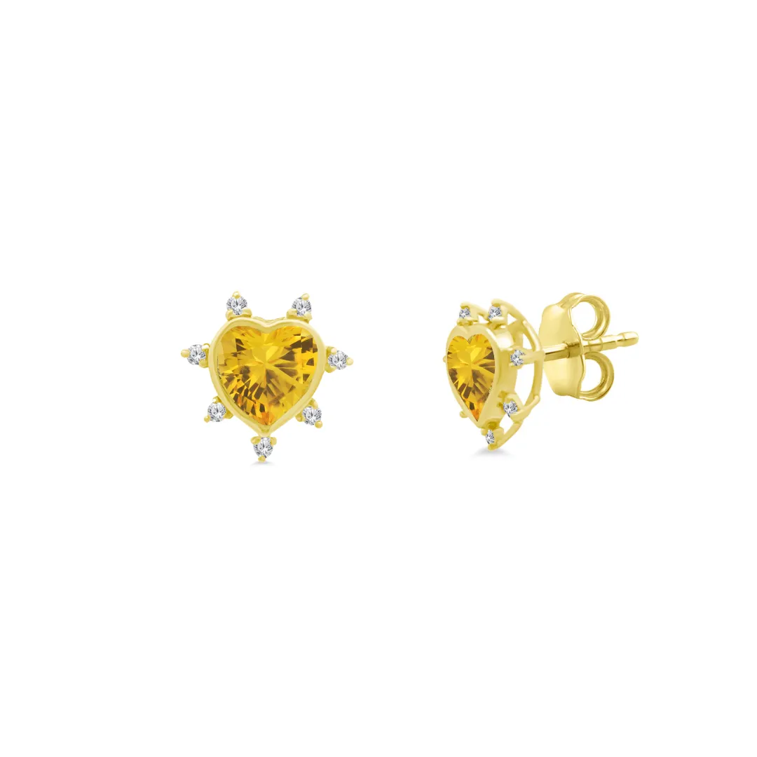 Gemstone & Diamond Heart Studs