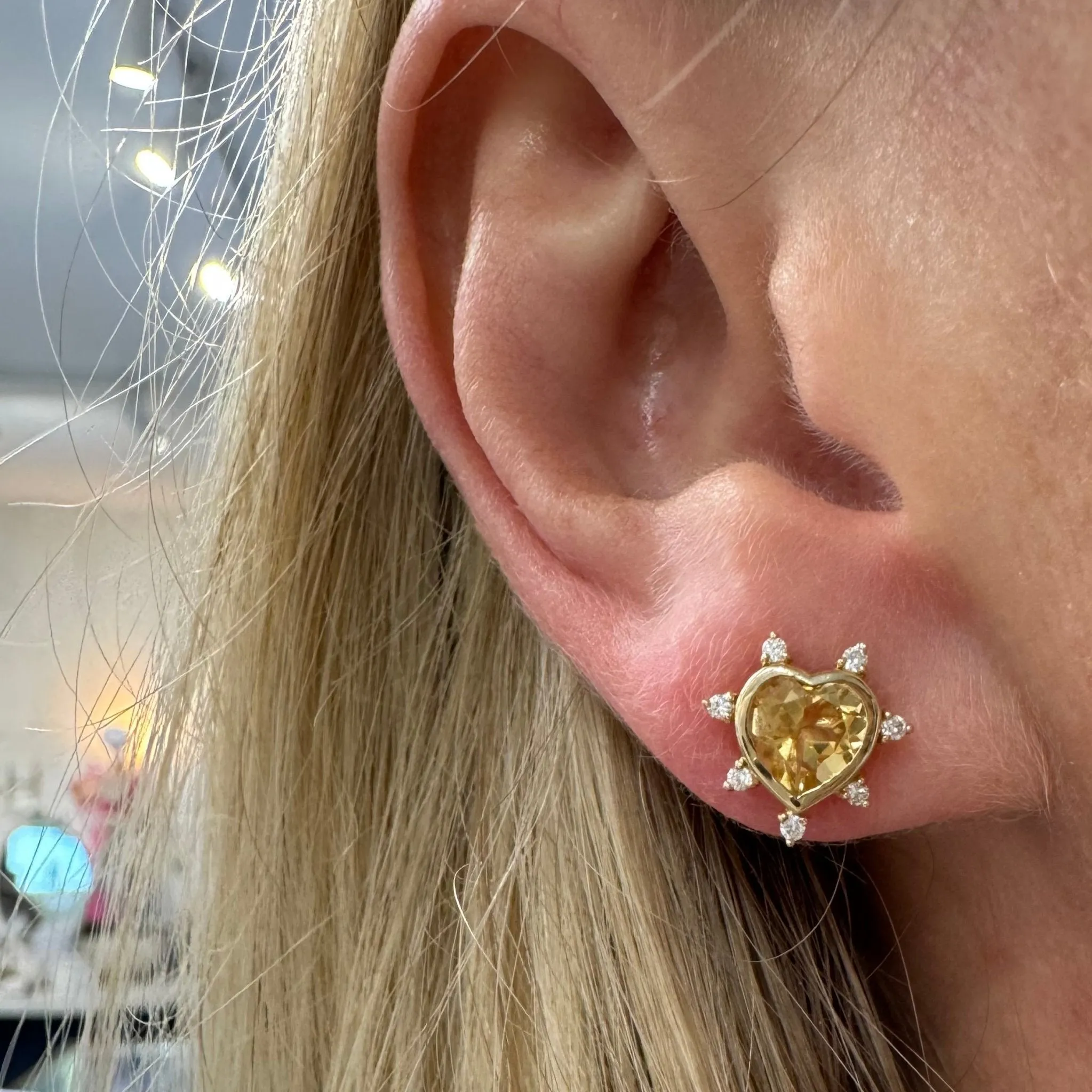 Gemstone & Diamond Heart Studs