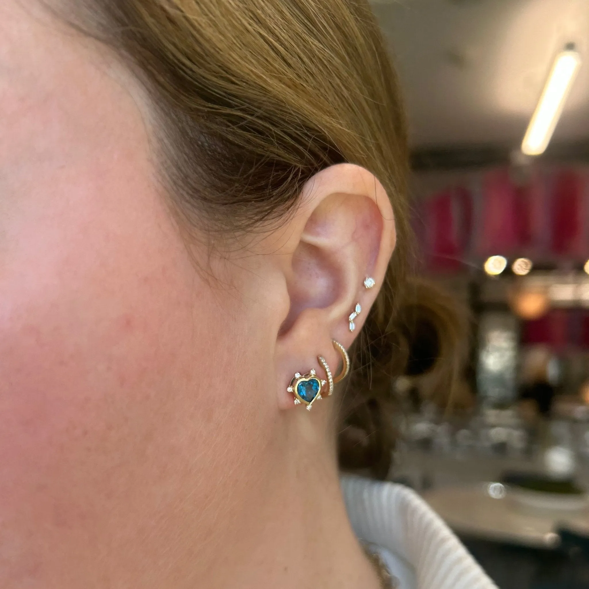 Gemstone & Diamond Heart Studs