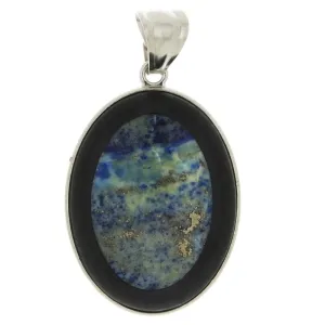 GEMSTONE LAPIS LAZULI OVAL FRAMED BLACK STONE 30 X 40 MM PENDANT