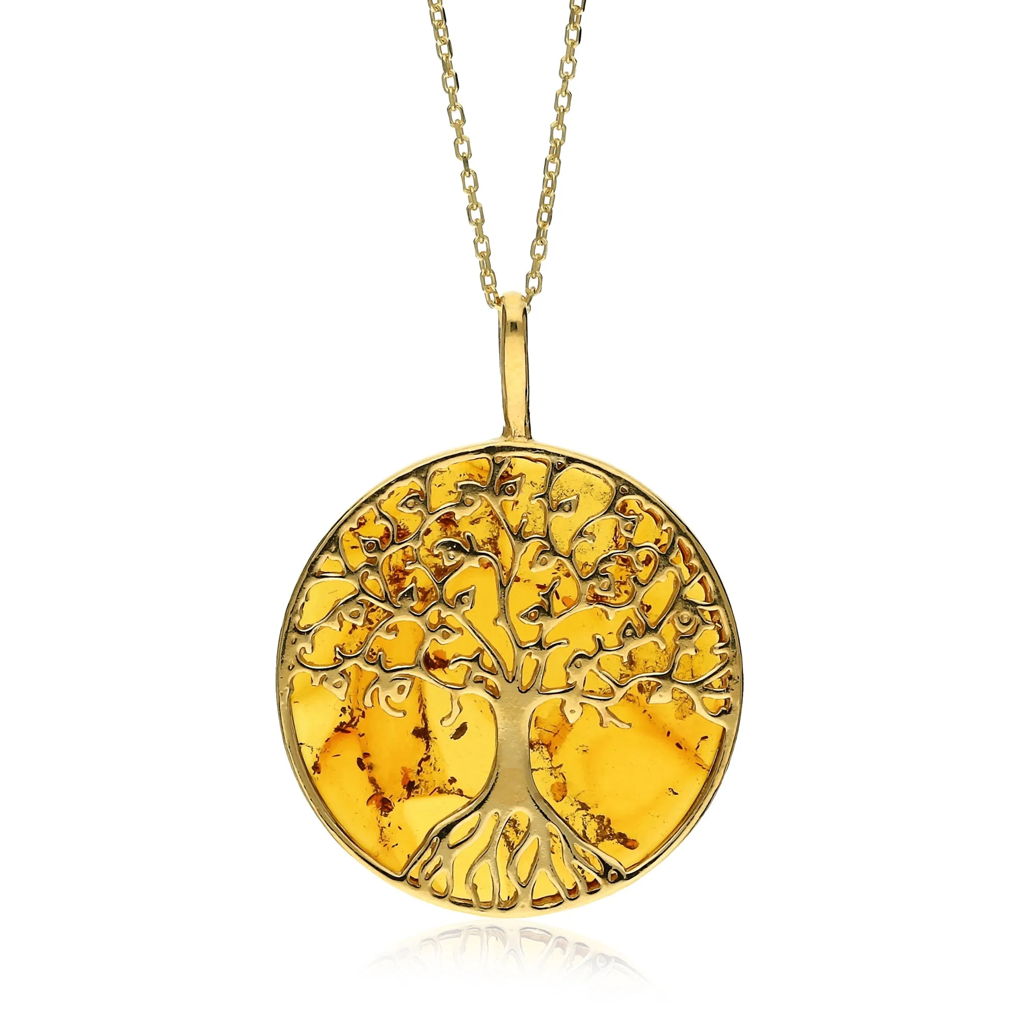 Gold Vermeil Amber Large Tree of Life Pendant