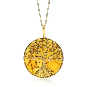 Gold Vermeil Amber Large Tree of Life Pendant