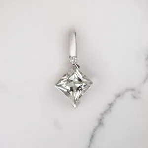 GREEN AMETHYST DIAMOND PENDANT 14k WHITE GOLD PRINCESS CUT PRASIOLITE NECKLACE