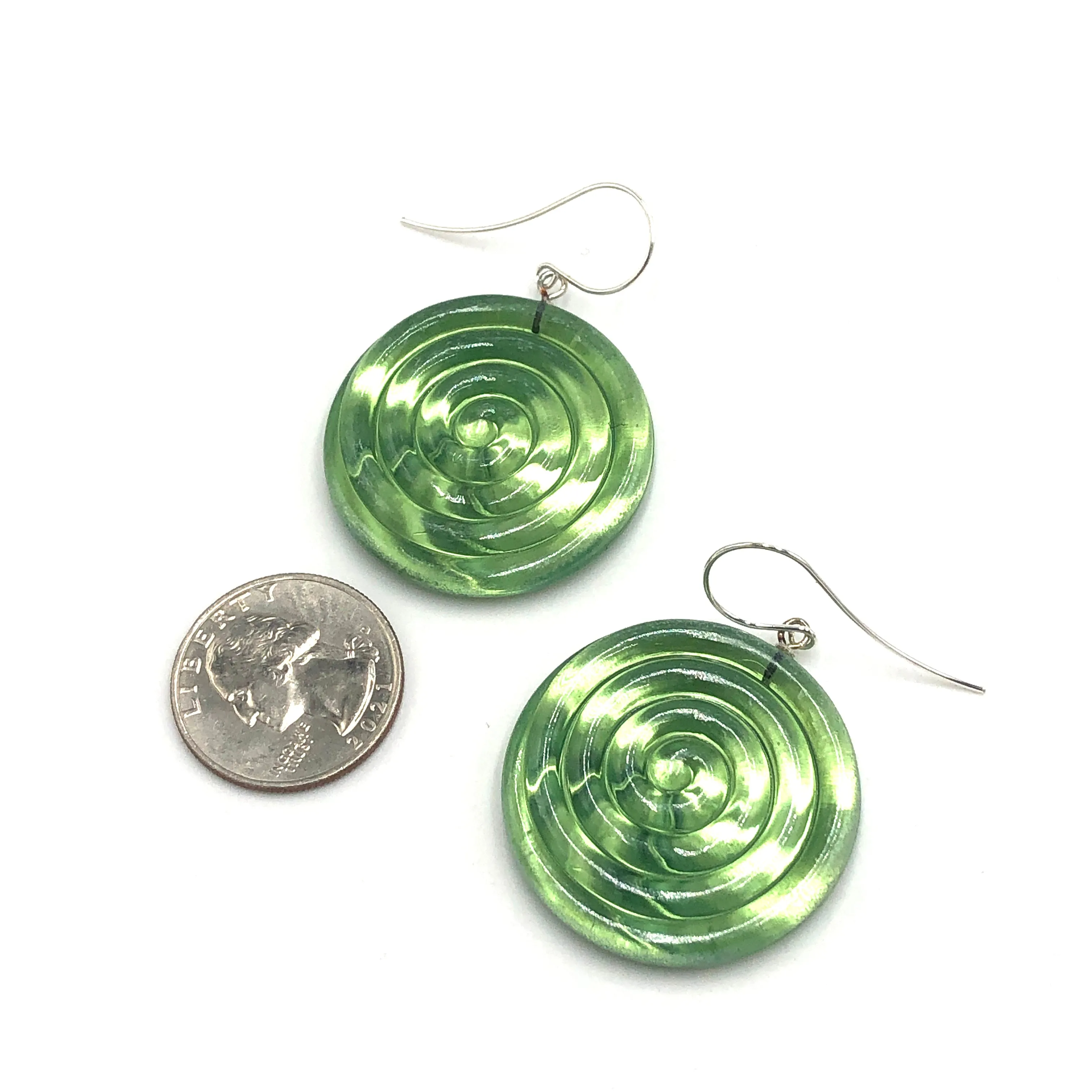 Green & Glow Spiral Drop Earrings