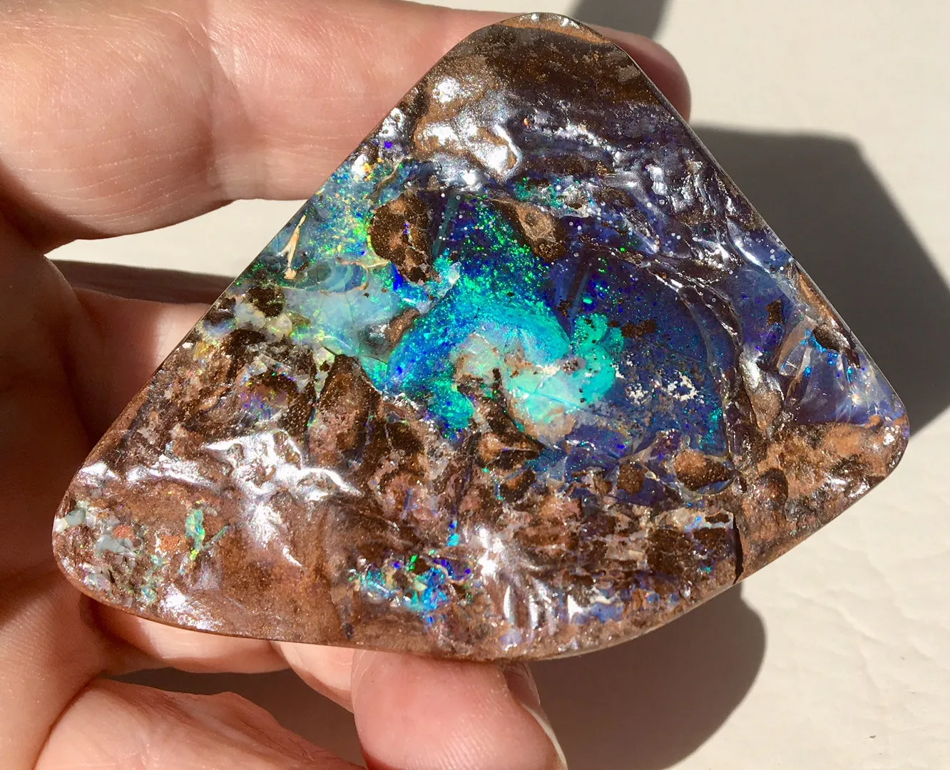 Green Blue boulder opal polished speciman