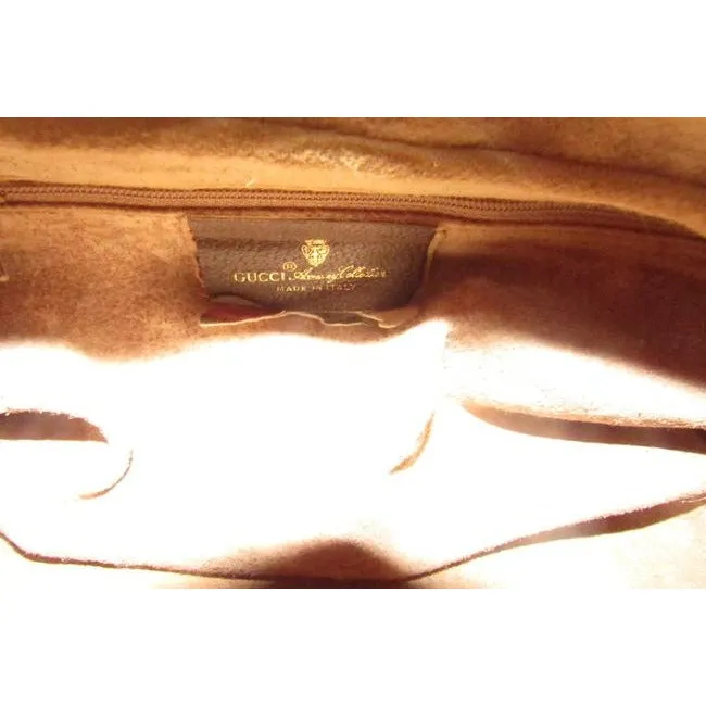 Gucci Vintage Purses Brown Large G Logo Print Coated Canvas And Brown Leather Satchel