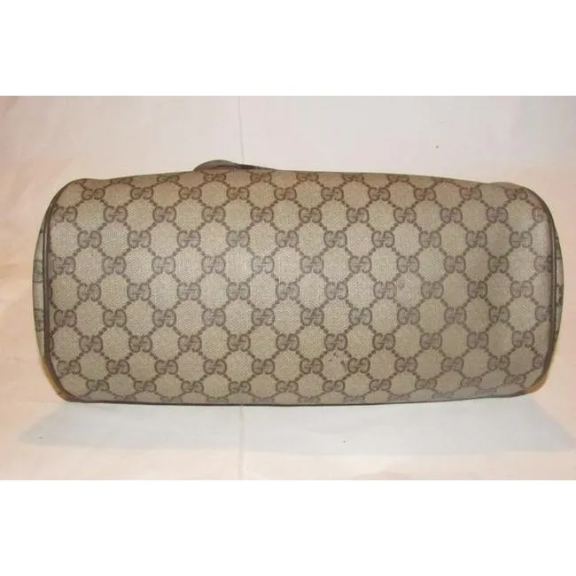 Gucci Vintage Purses Brown Large G Logo Print Coated Canvas And Brown Leather Satchel