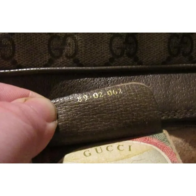 Gucci Vintage Purses Brown Large G Logo Print Coated Canvas And Brown Leather Satchel