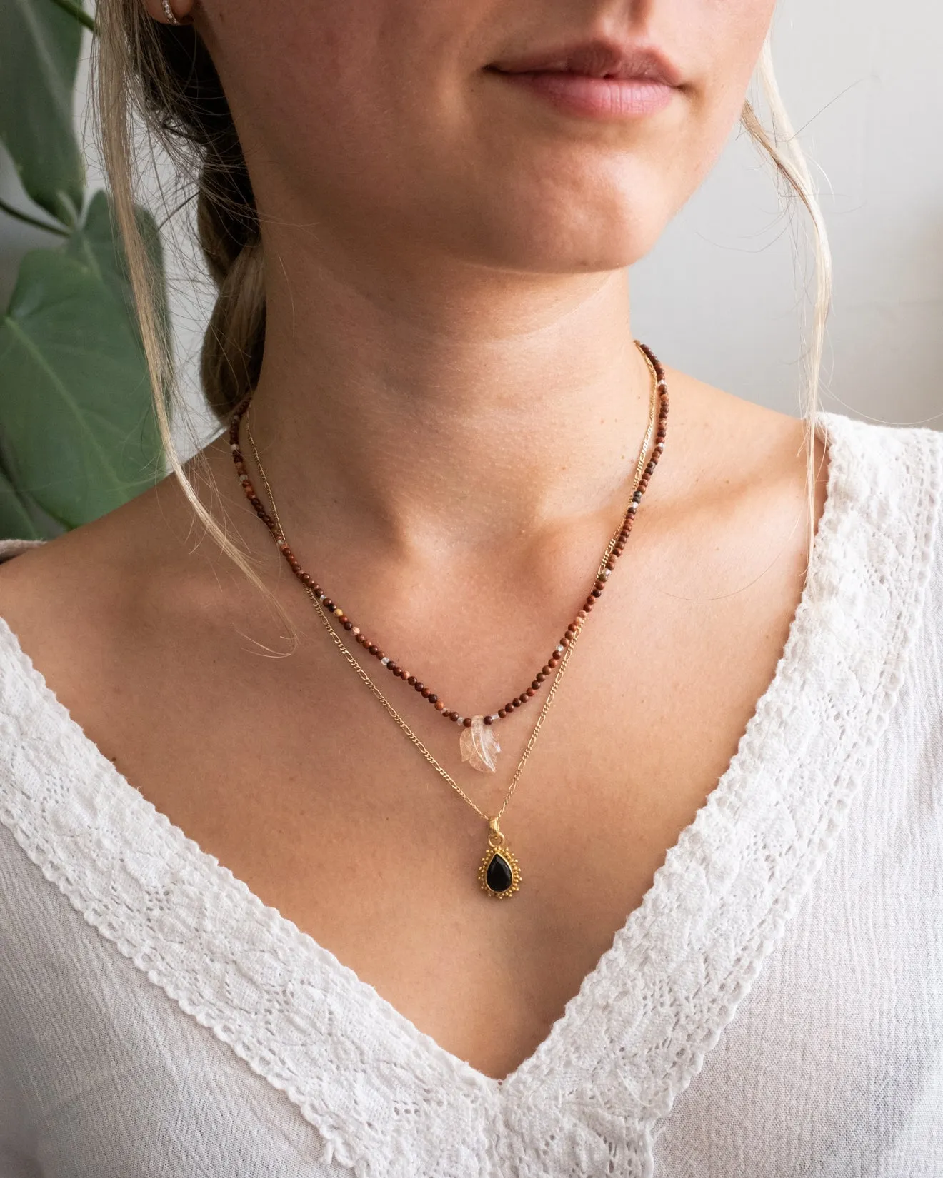Hand Carved Leaf Beaded Necklace