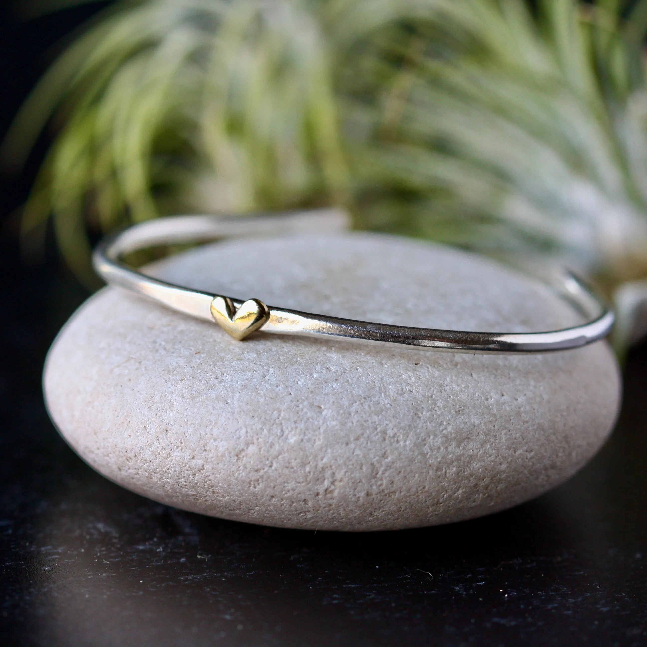Heart Stacking Cuff bracelet sterling silver and golden bronze
