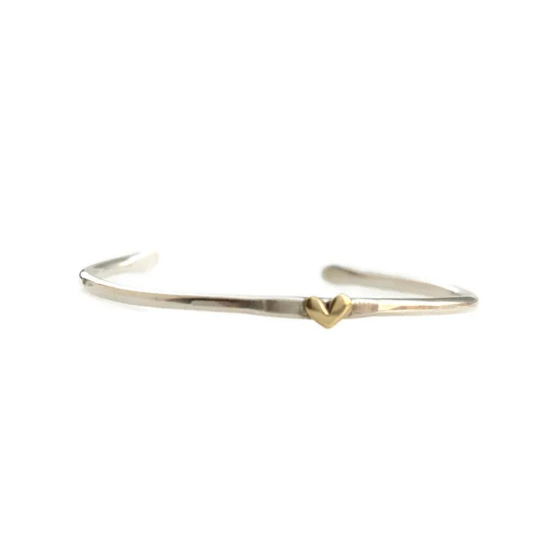 Heart Stacking Cuff bracelet sterling silver and golden bronze