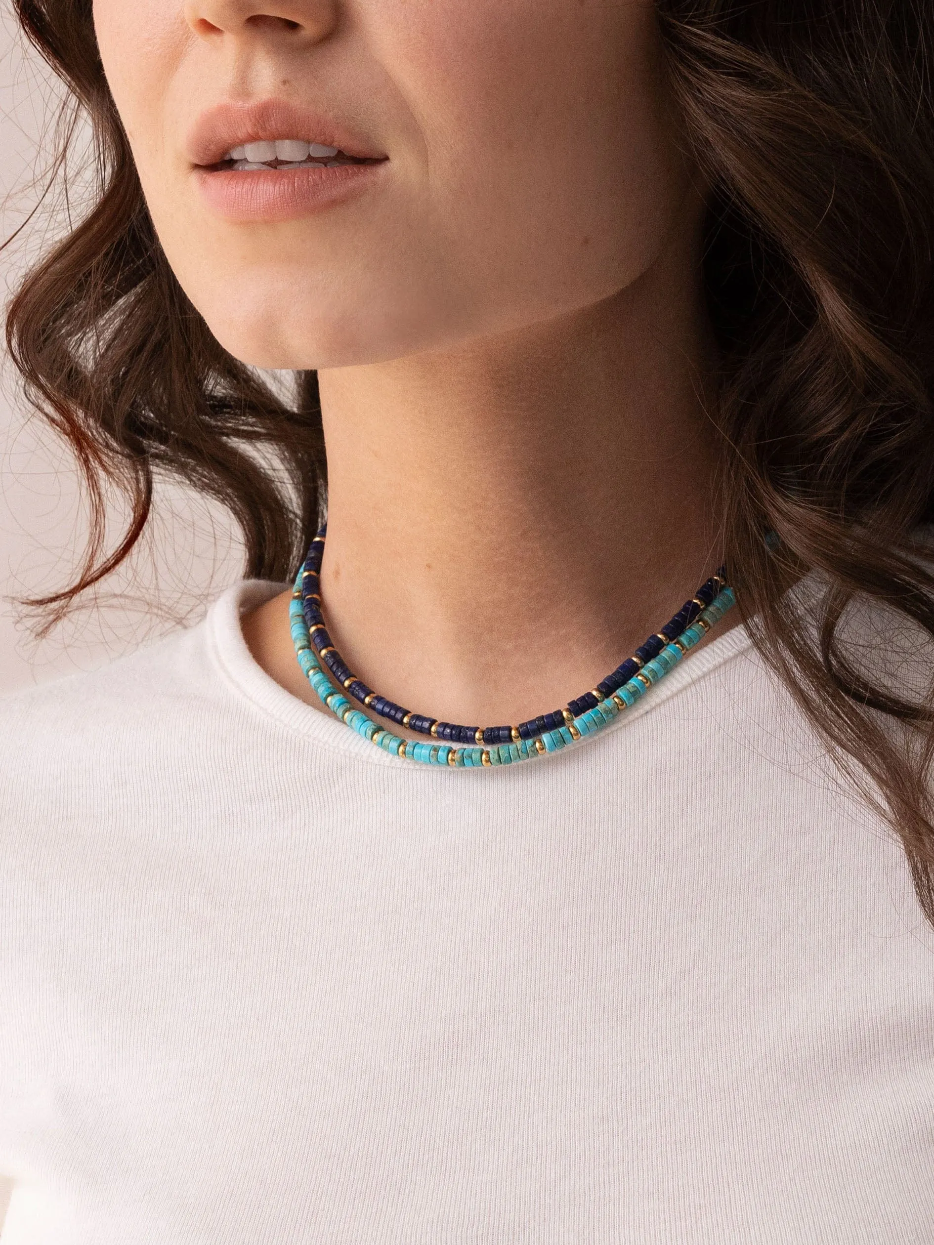 Heishi Blue Lapis Choker with Gold