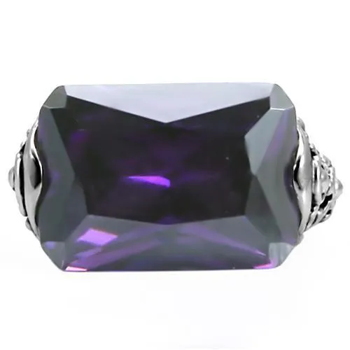 High polished (no plating) Stainless Steel Ring with AAA Grade CZ in Amethyst for Women Style TK015