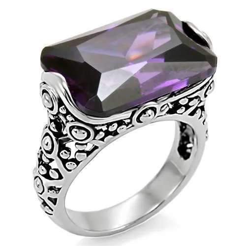 High polished (no plating) Stainless Steel Ring with AAA Grade CZ in Amethyst for Women Style TK015