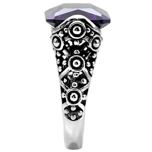 High polished (no plating) Stainless Steel Ring with AAA Grade CZ in Amethyst for Women Style TK015