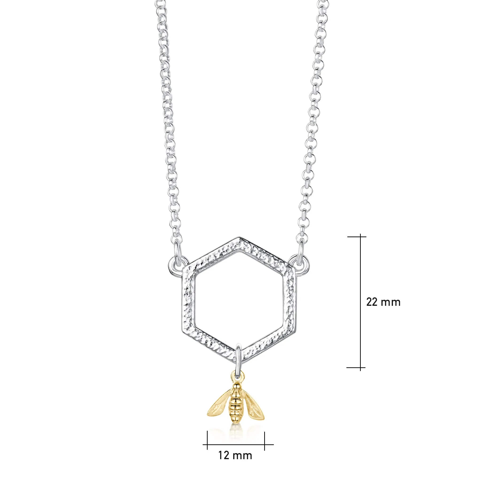 Honeycomb Silver Small Necklace with 9ct Yellow Gold Bee