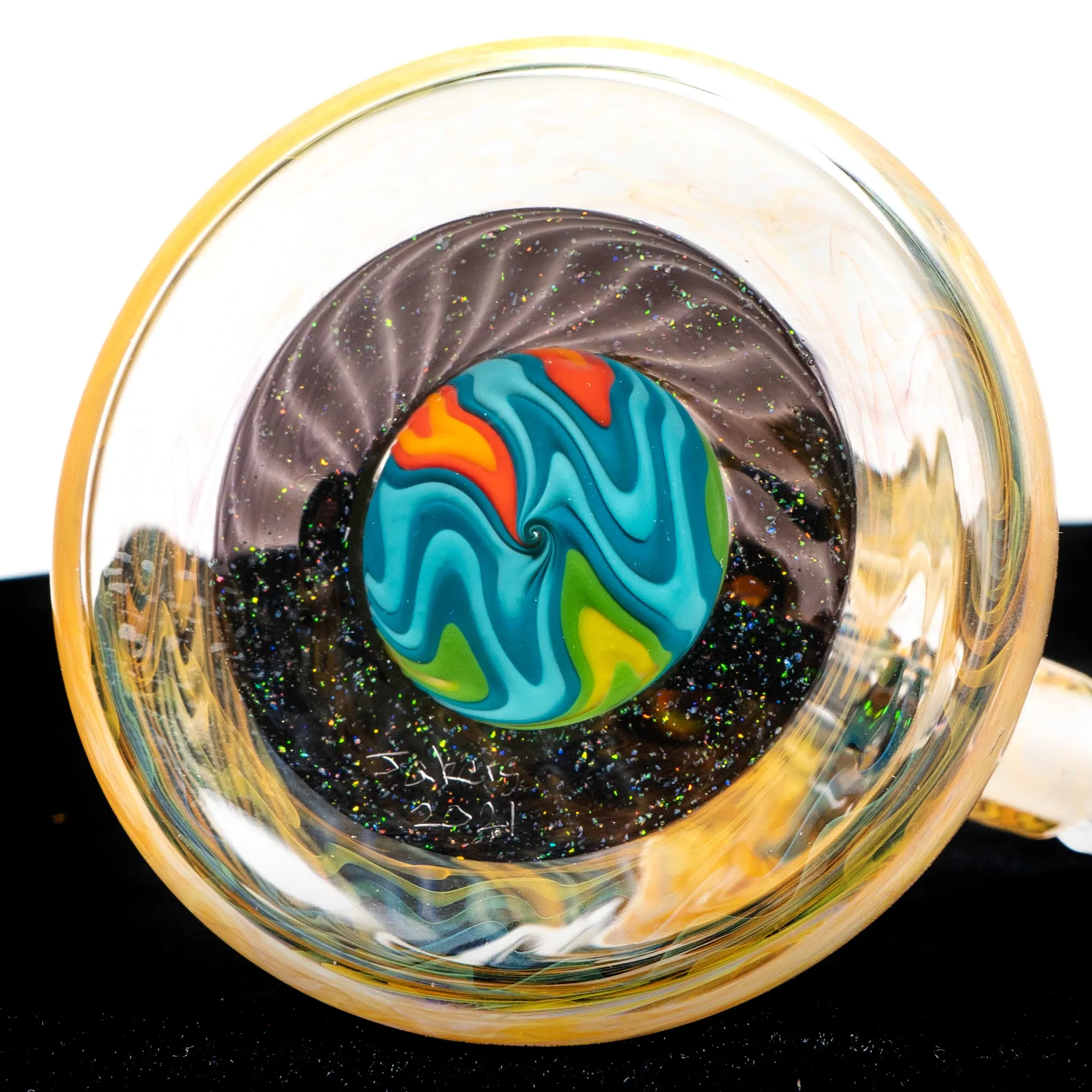 Jakers Glass - Worked Mini Beaker - Crushed Opal & Rainbow Linework