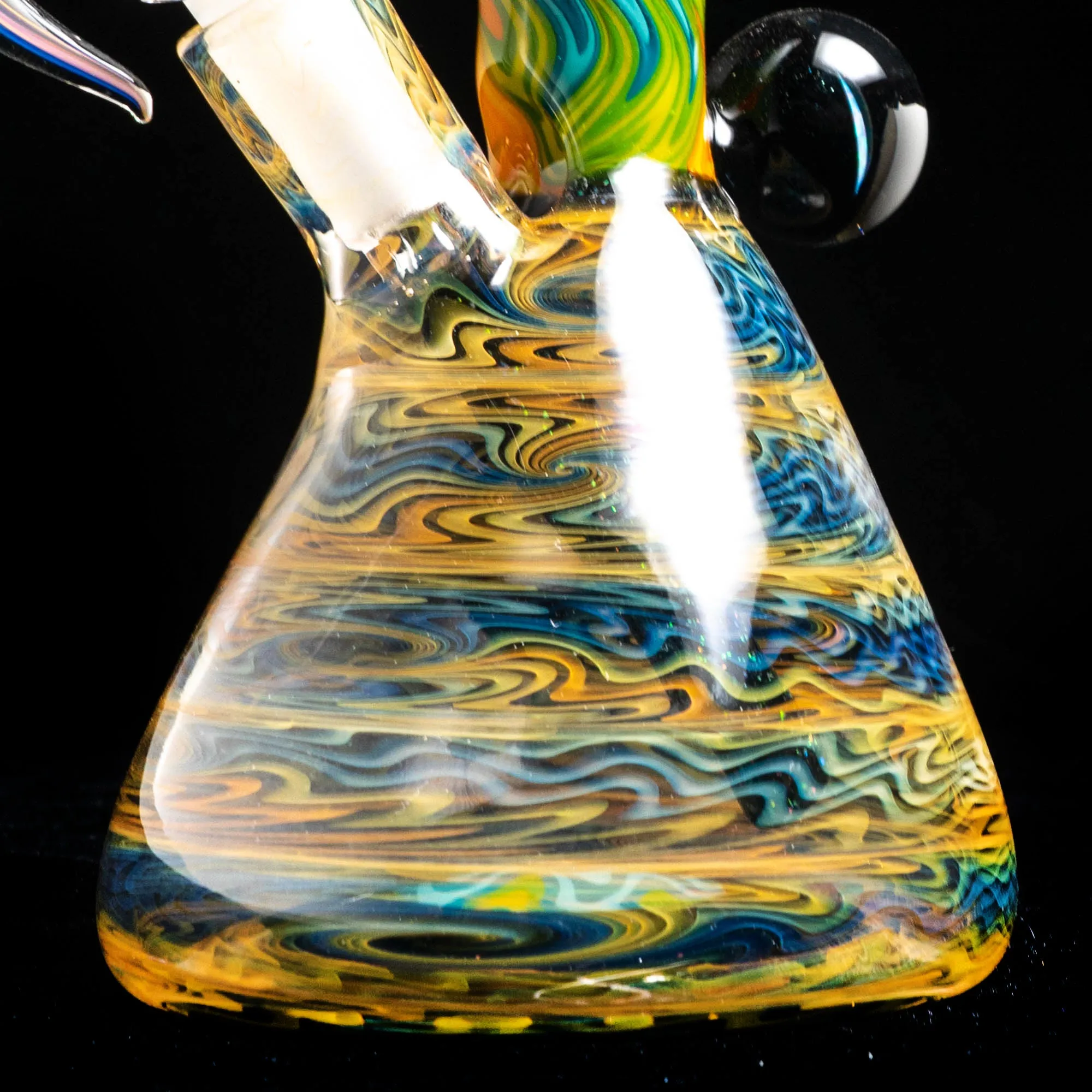 Jakers Glass - Worked Mini Beaker - Crushed Opal & Rainbow Linework
