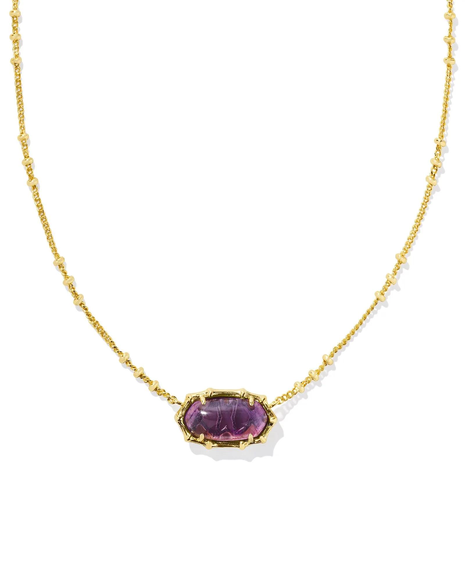 Kendra Scott Elisa Gold Bamboo Frame Short Pendant Necklace in Dark Purple Amethyst