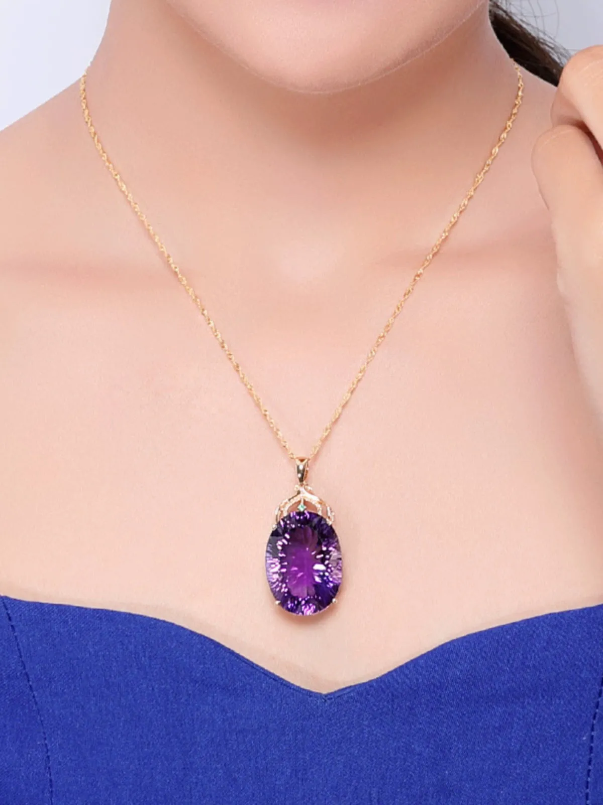 Korean Style 18K Gold Lvzuan Amethyst Cutting Female Pendant
