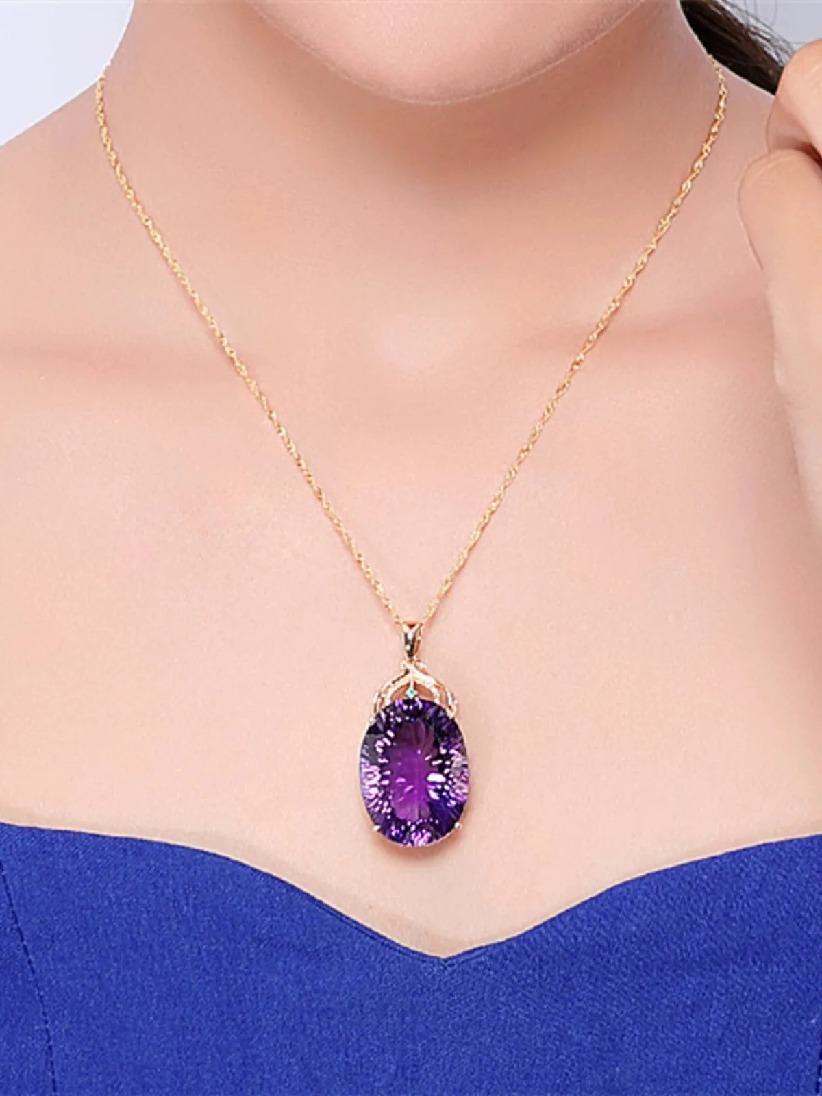 Korean Style 18K Gold Lvzuan Amethyst Cutting Female Pendant