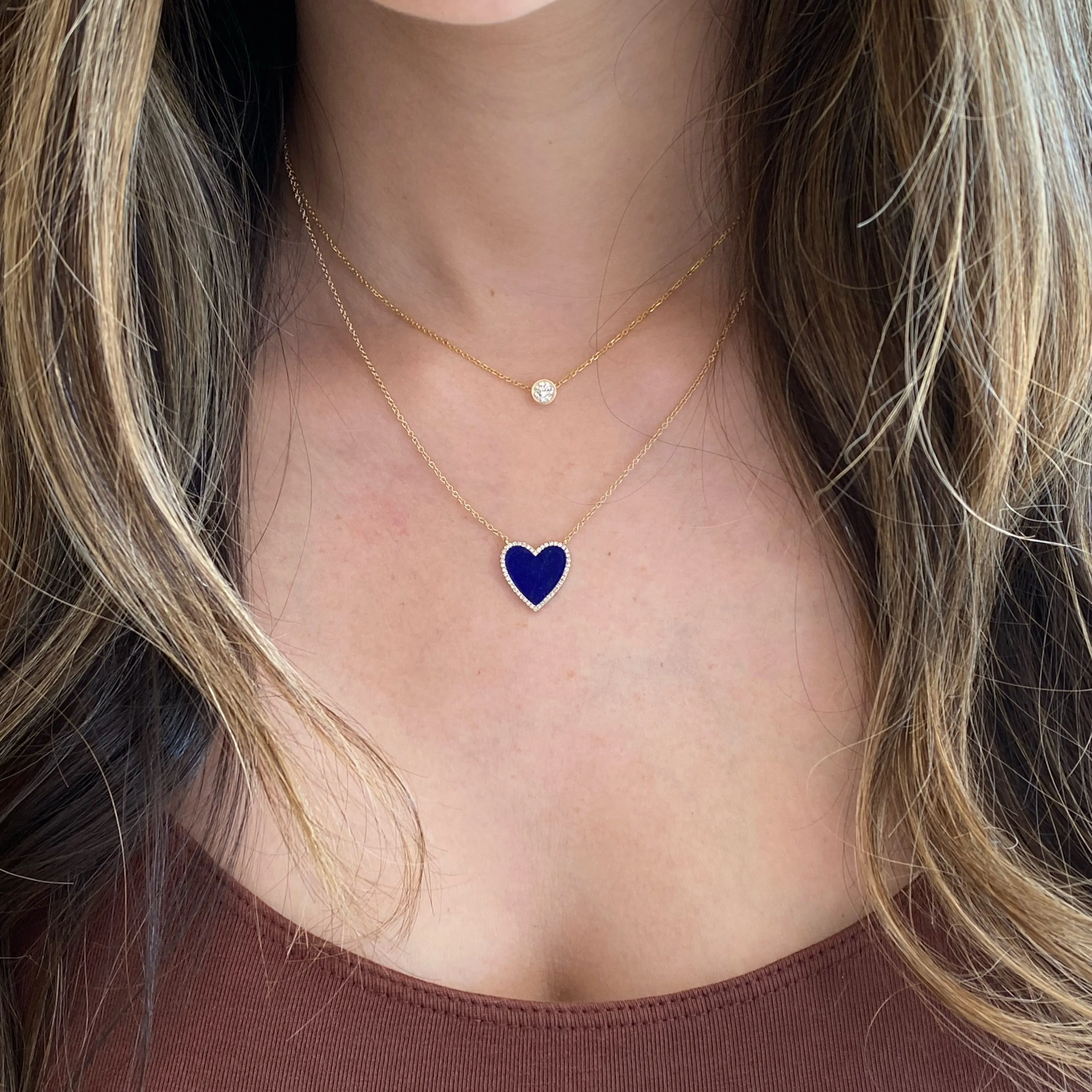 Lapis & Diamond Heart Necklace
