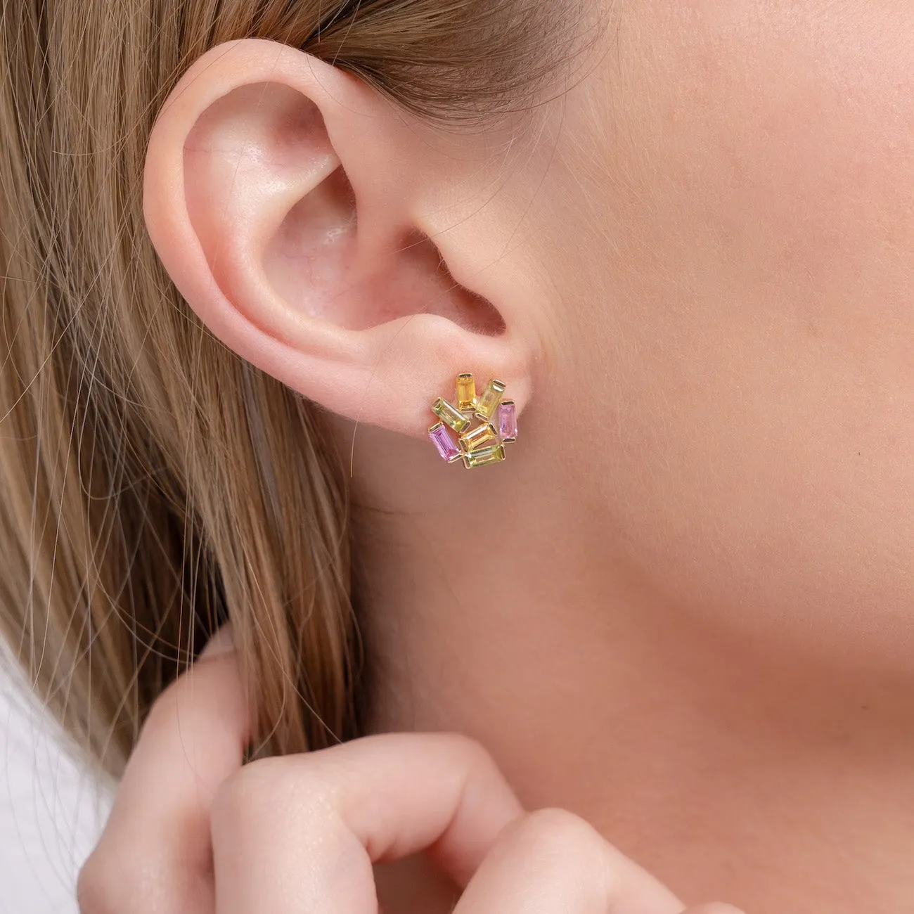 Large Jubilation Studs: Peridot, Pink and Yellow Sapphire