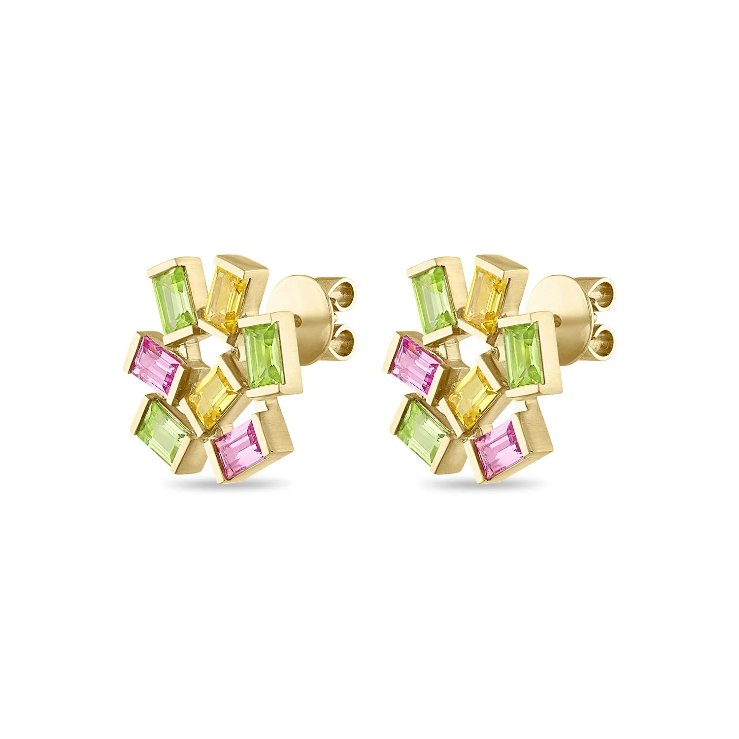 Large Jubilation Studs: Peridot, Pink and Yellow Sapphire
