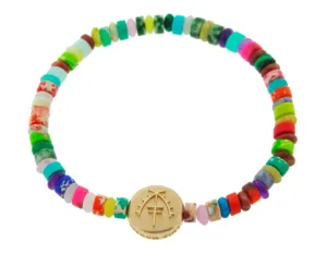 Large Moor Disk on a Multi Roundel Gemstone Beaded Bracelet