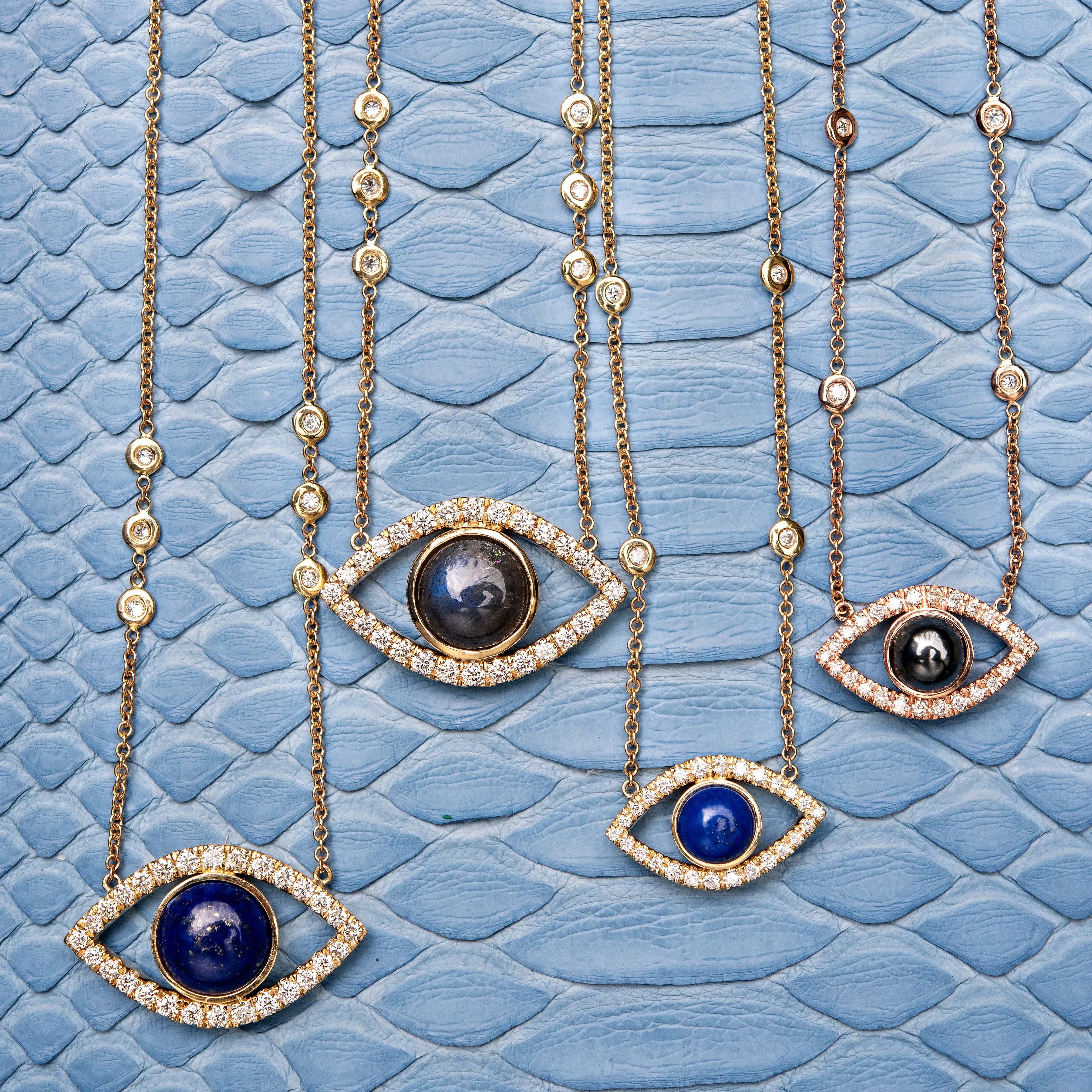 LARGE PAVE LAPIS CENTER OPEN EYE DIAMOND NECKLACE