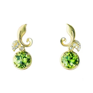 Leaf Yellow Gold, Peridot and Diamond Drop Earrings