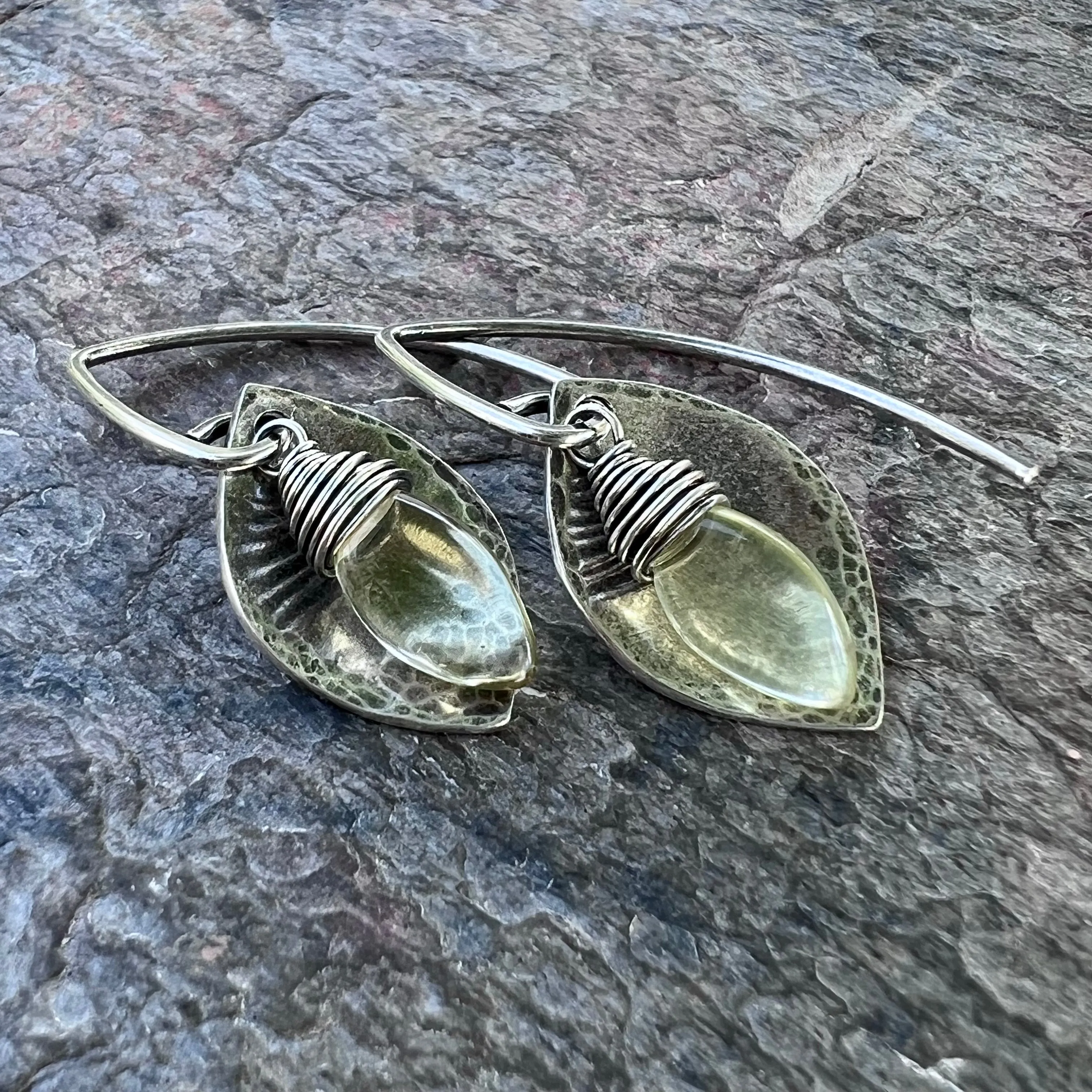 Lemon Quartz Sterling Silver Earrings - Genuine Lemon Quartz Marquise Earrings