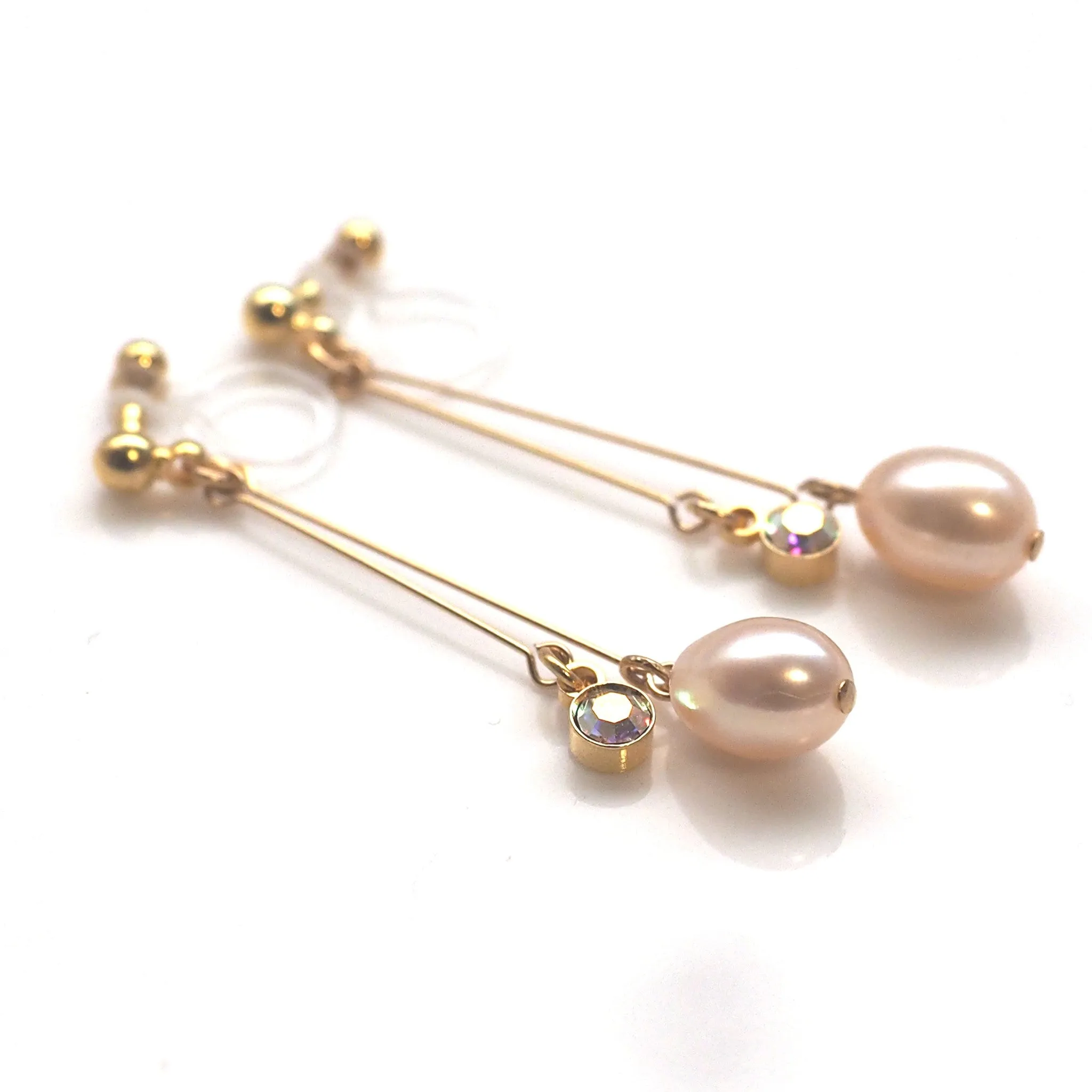 Light orange freshwater pearl invisible clip on earrings
