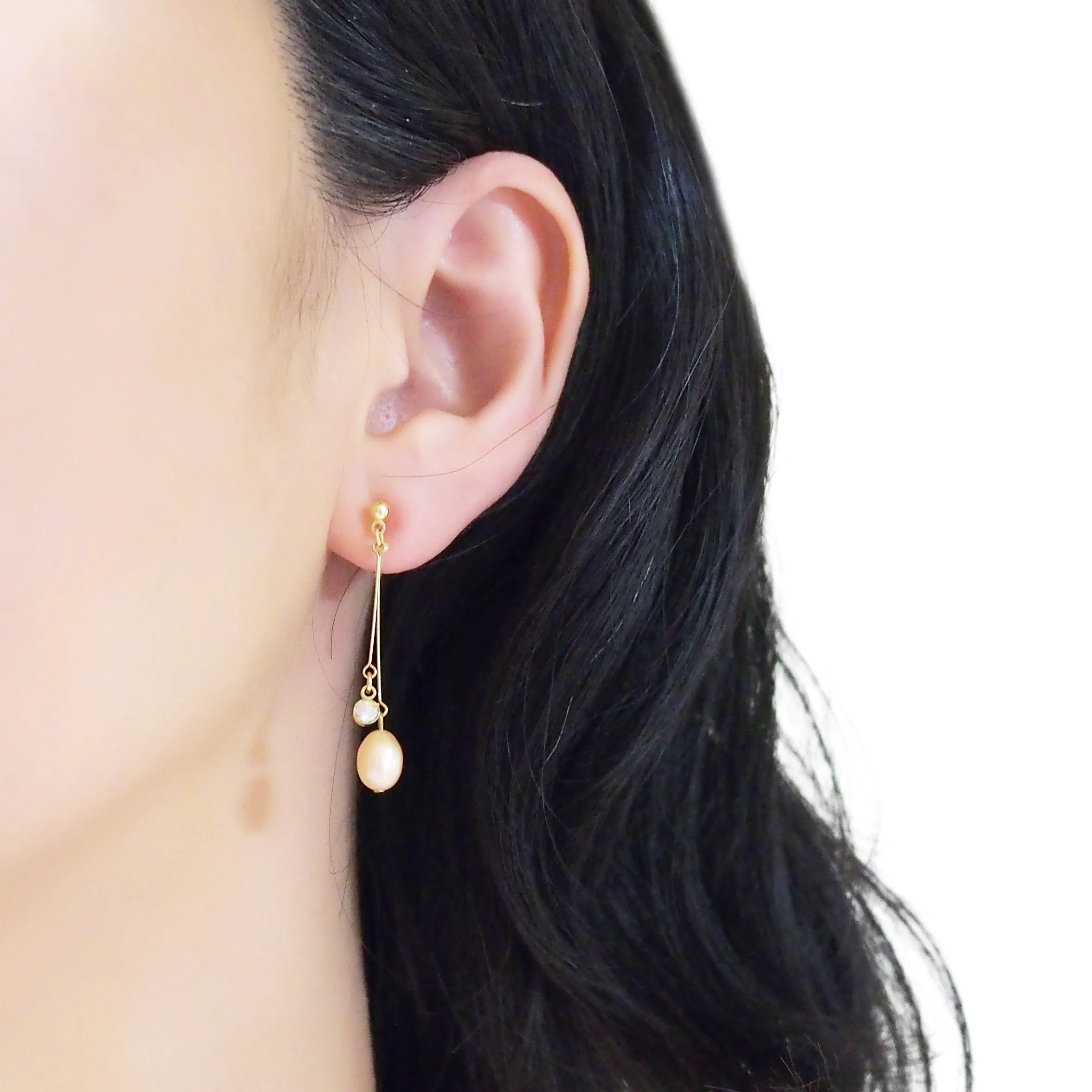 Light orange freshwater pearl invisible clip on earrings