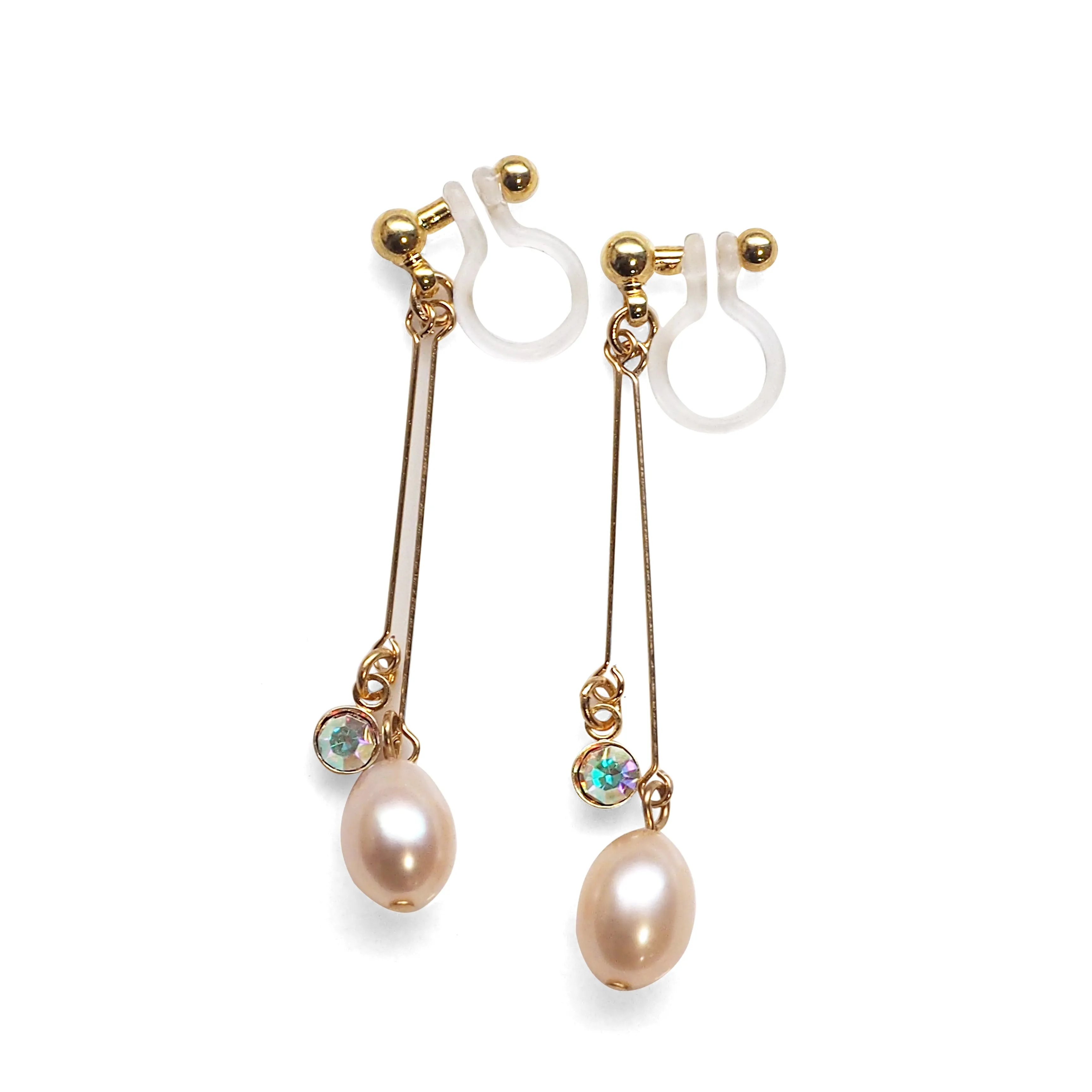 Light orange freshwater pearl invisible clip on earrings