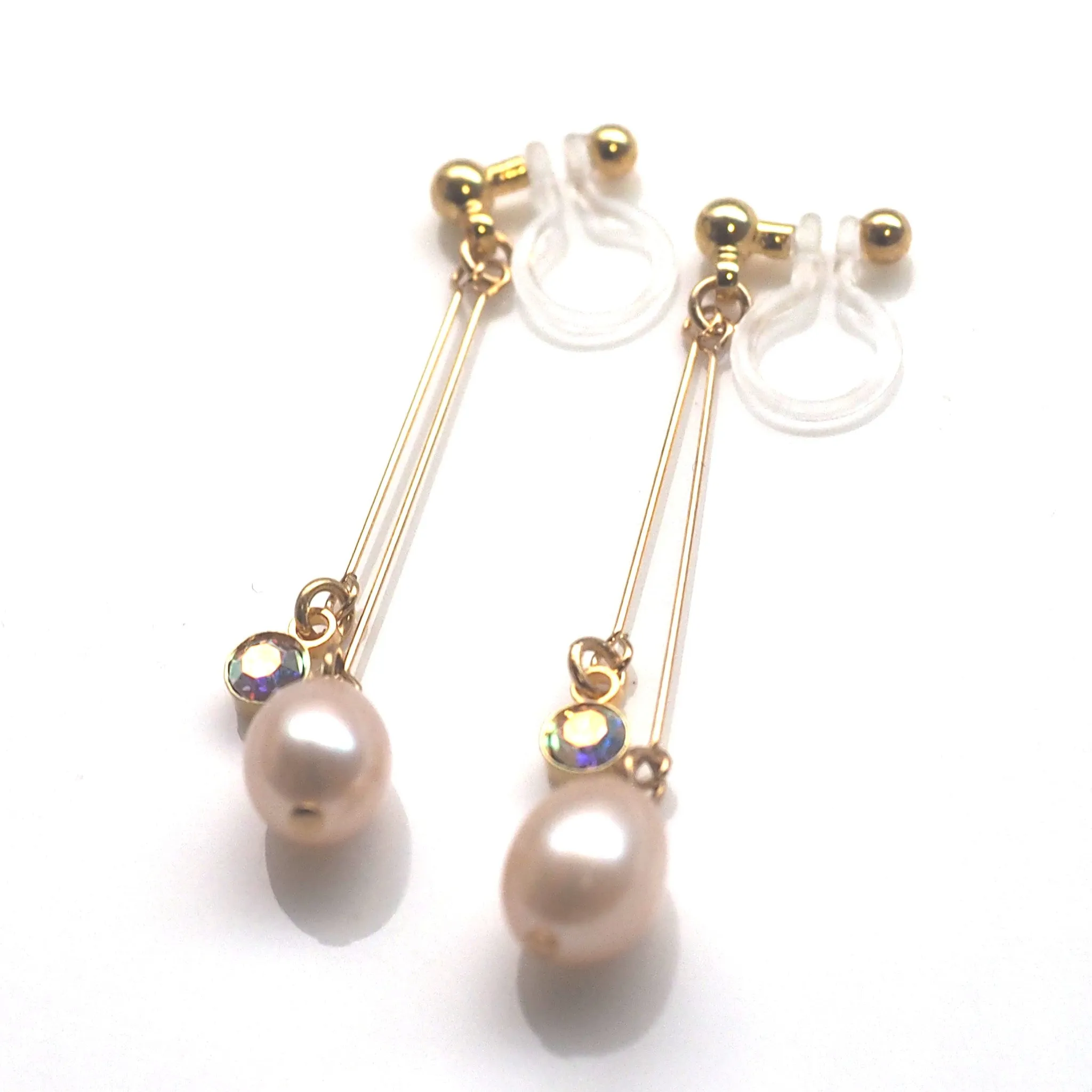 Light orange freshwater pearl invisible clip on earrings