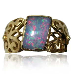 Light Pink Orange Green Opal Ring