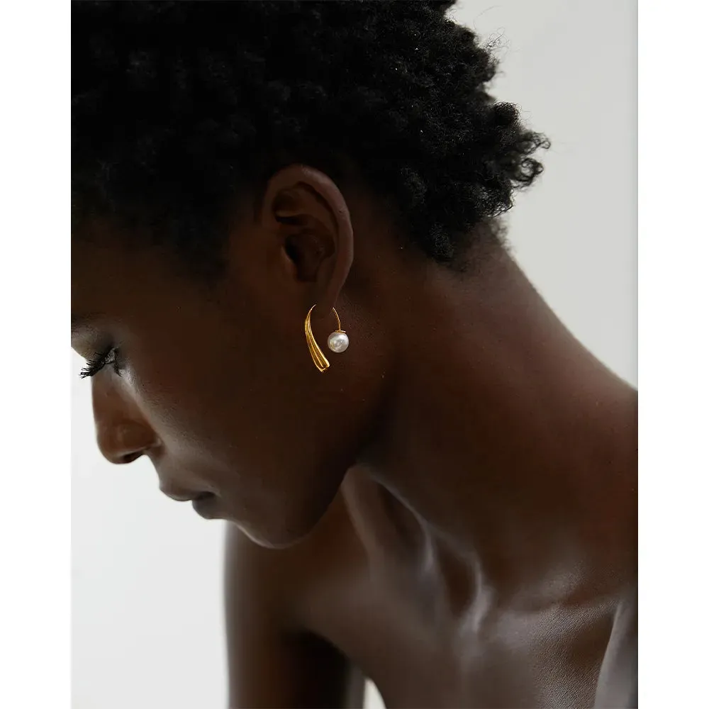 LOLO  Waterproof Minimalist Imitation Pearls Stainless Steel Personality Chic Earrings 18K Gold Plated Trendy Jewelry Women Gift