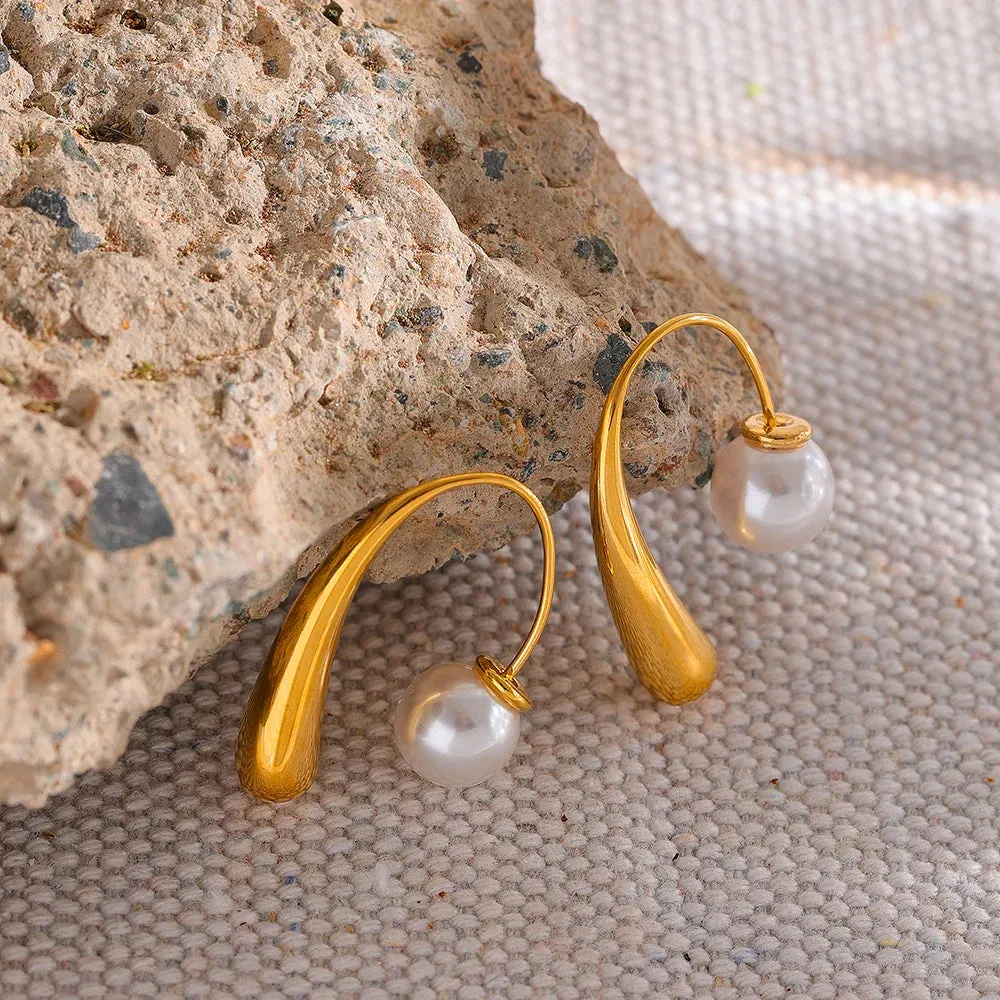 LOLO  Waterproof Minimalist Imitation Pearls Stainless Steel Personality Chic Earrings 18K Gold Plated Trendy Jewelry Women Gift