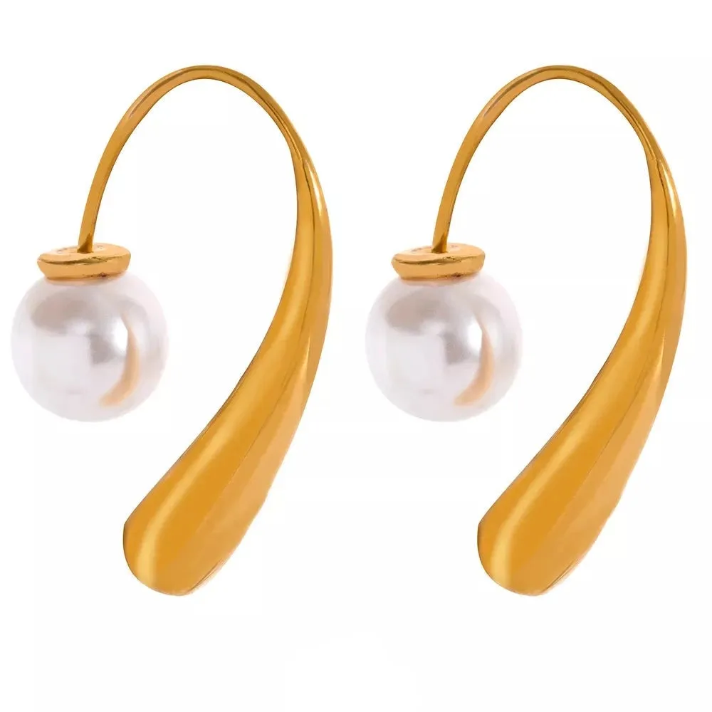 LOLO  Waterproof Minimalist Imitation Pearls Stainless Steel Personality Chic Earrings 18K Gold Plated Trendy Jewelry Women Gift